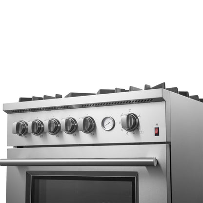 Cocina a gas FORNO Giovanni de 30 pulgadas, acero inoxidable, 5 quemadores, 67,000 BTU, horno de convección de 4.32 pies cúbicos