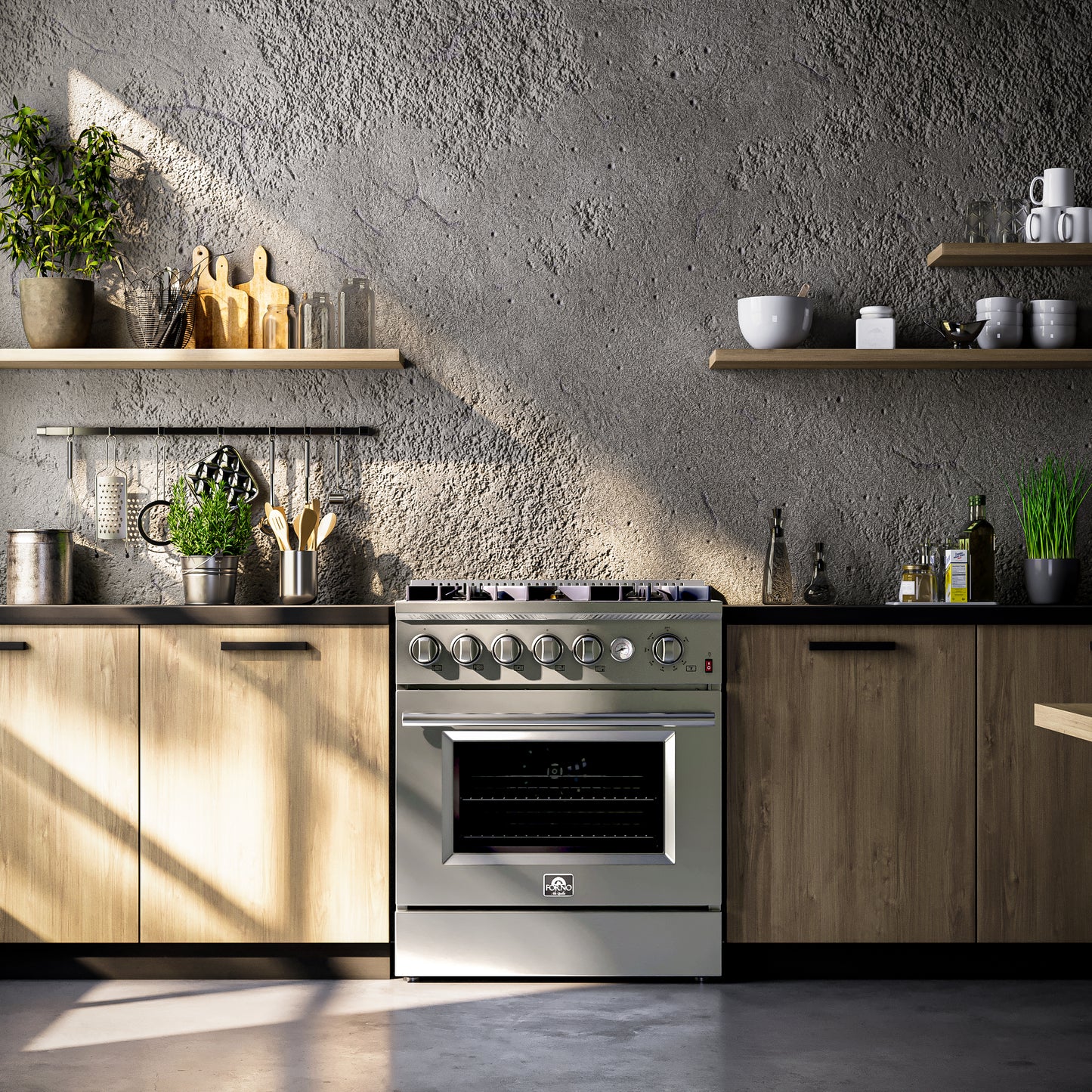 Cocina a gas FORNO Giovanni de 30 pulgadas, acero inoxidable, 5 quemadores, 67,000 BTU, horno de convección de 4.32 pies cúbicos