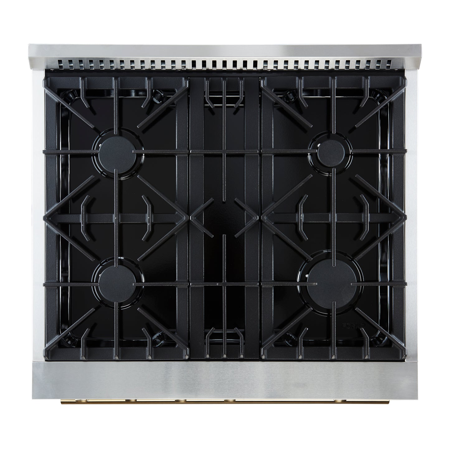 Cuisinière à gaz Marco de 30 pouces, design noir et laiton antique, 4 brûleurs, 37 000 BTU, four à convection de 4,32 pi³
