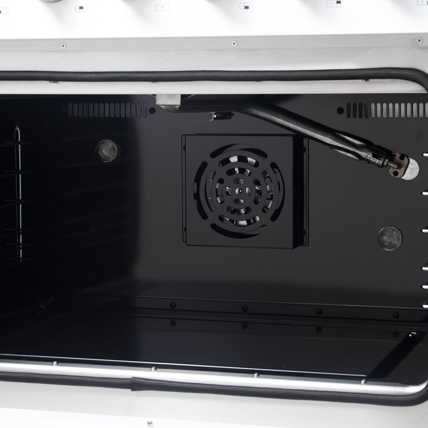 Cocina a gas Forno Galiano de 36 pulgadas con puerta francesa, diseño en blanco y latón antiguo, 6 quemadores sellados, 83,000 BTU, horno de convección de 5.36 pies cúbicos