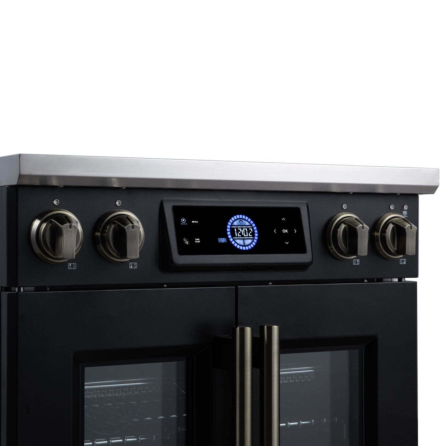 Maximus 30-Inch Induction range, French Door, 4 Cooking Zones, 4.32 cf. Convection Oven, Air Sous Vide, Air Fry Basket, Black - Forno Appliances