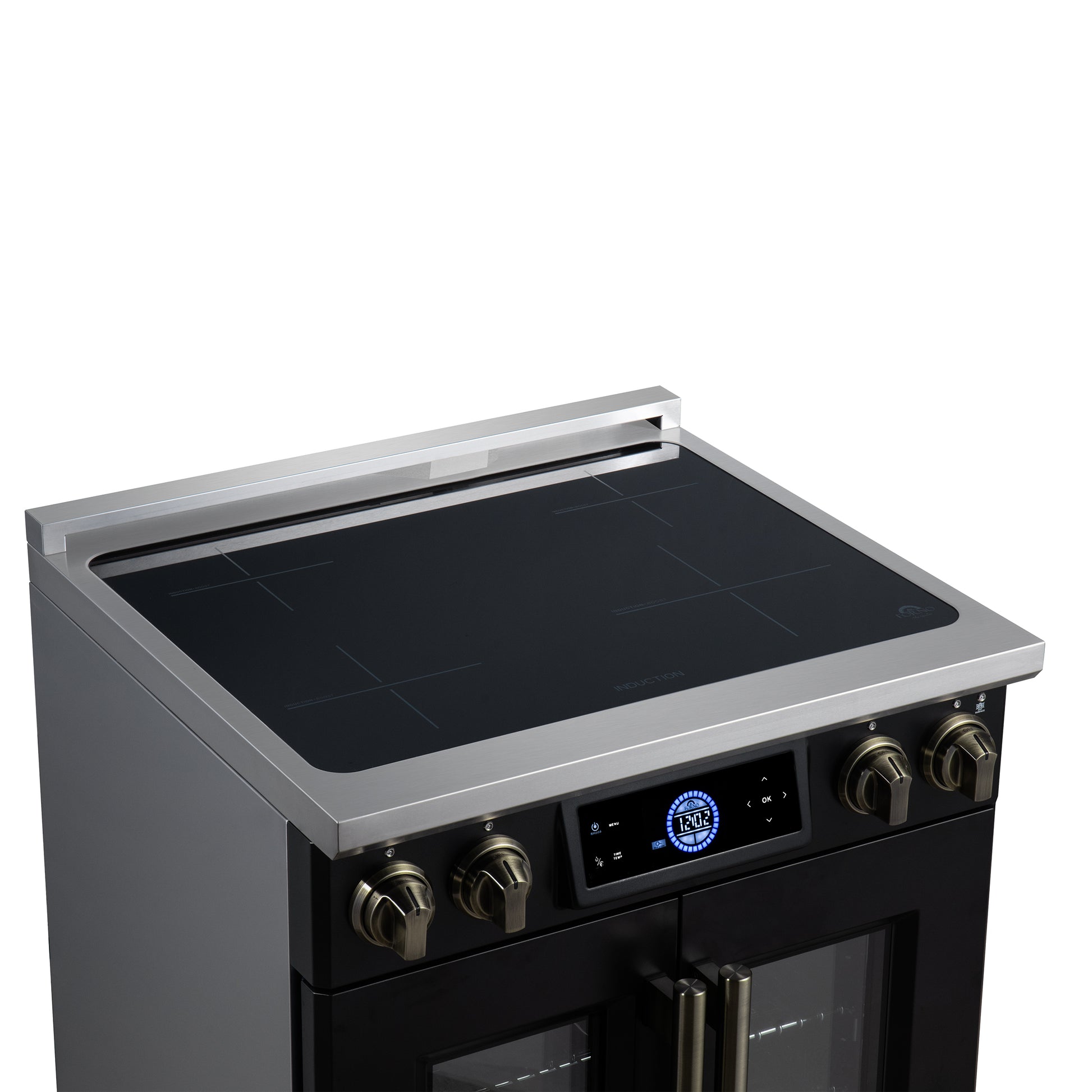 Maximus 30-Inch Induction range, French Door, 4 Cooking Zones, 4.32 cf. Convection Oven, Air Sous Vide, Air Fry Basket, Black - Forno Appliances