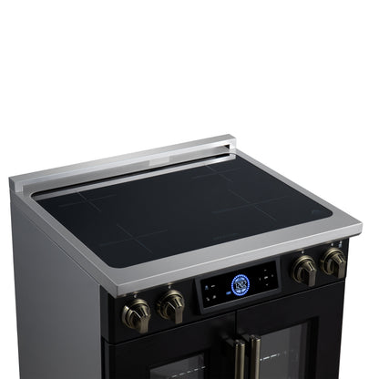 Maximus 30-Inch Induction range, French Door, 4 Cooking Zones, 4.32 cf. Convection Oven, Air Sous Vide, Air Fry Basket, Black - Forno Appliances