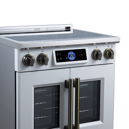 Maximus 30-Inch Induction range, French Door, 4 Cooking Zones, 4.32 cf. Convection Oven, Air Sous Vide, Air Fry Basket, White - Forno Appliances