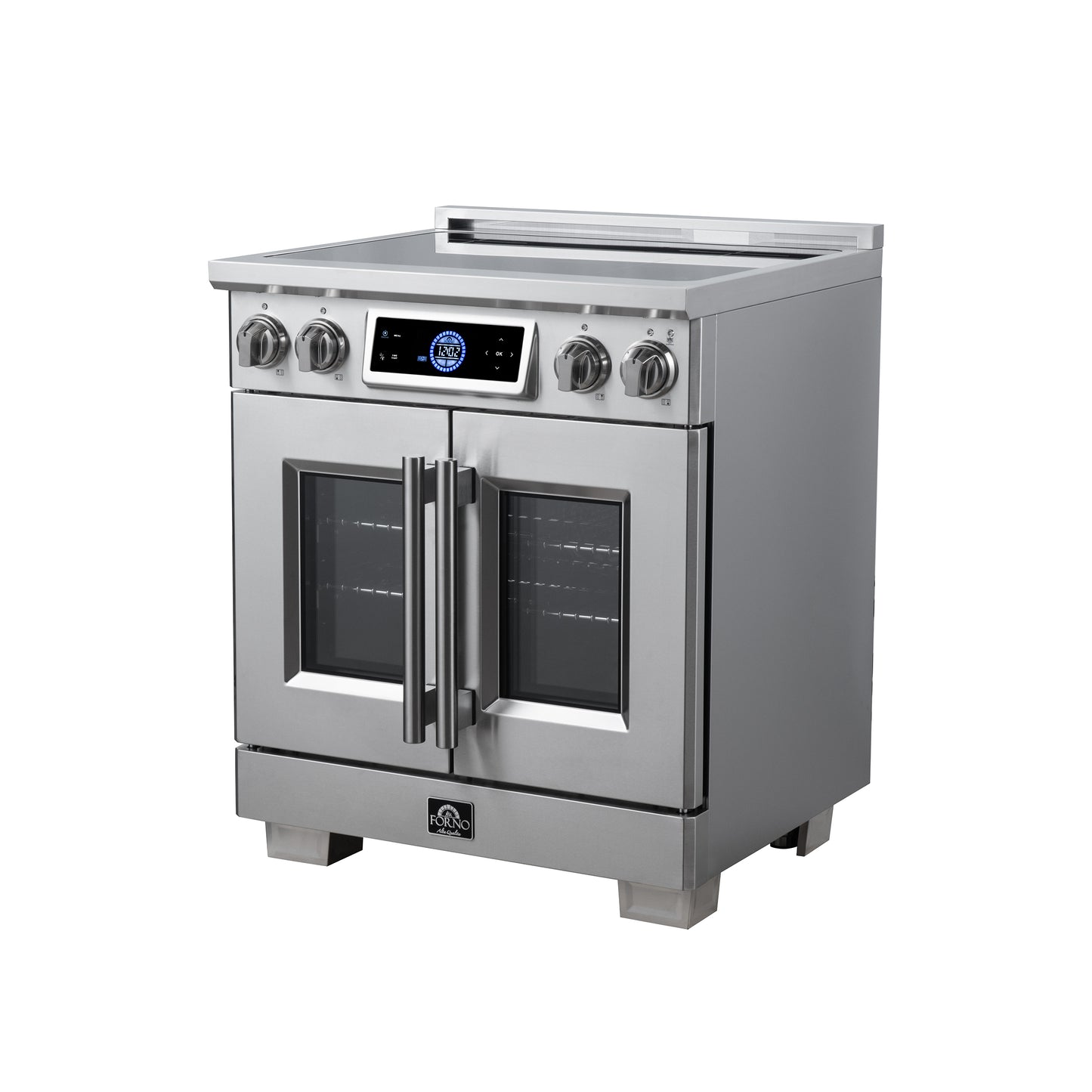 Maximus 30-Inch Induction range, French Door, 4 Cooking Zones, 4.32 cf. Convection Oven, Air Sous Vide, Air Fry Basket, Stainless Steel - Forno Appliances