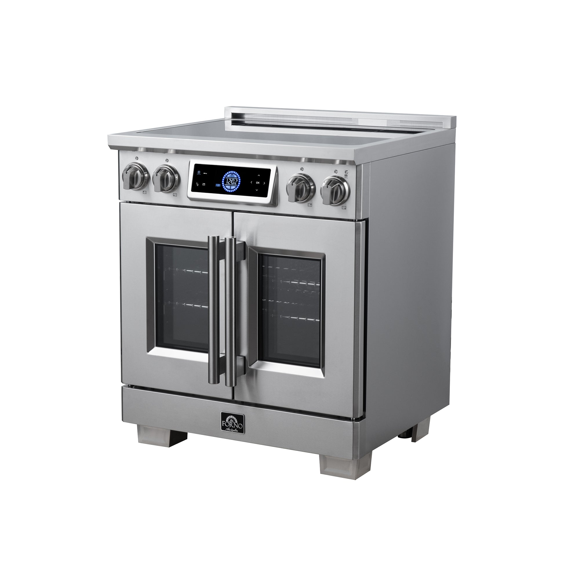 Maximus 30-Inch Induction range, French Door, 4 Cooking Zones, 4.32 cf. Convection Oven, Air Sous Vide, Air Fry Basket, Stainless Steel - Forno Appliances