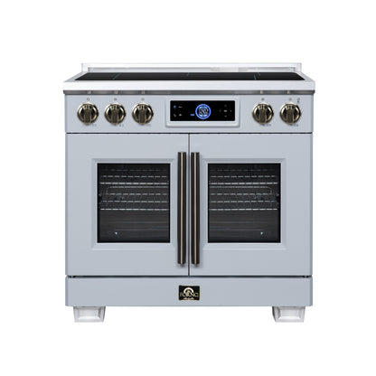 Maximus 36-Inch Induction range, French Door, 5 Cooking Zones, 5.36 cf. Convection Oven, Air Sous Vide, Air Fry Basket, White - Forno Appliances