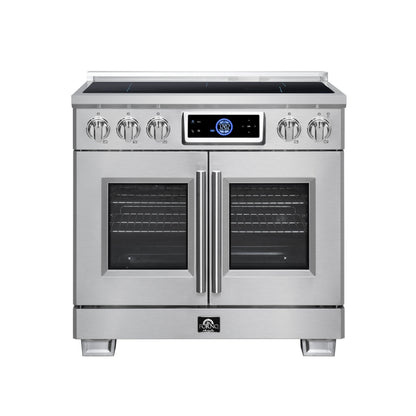 Maximus 36-Inch Induction range, French Door, 5 Cooking Zones, 5.36 cf. Convection Oven, Air Sous Vide, Air Fry Basket, Stainless Steel - Forno Appliances