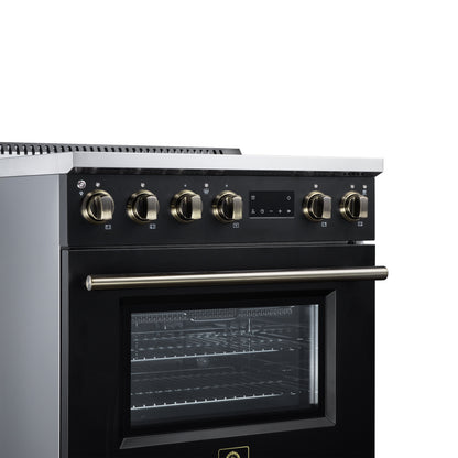 Torino 30 Inch Induction Range, 8,800W cooktop, 4.32 cf. True Convection Oven, Air Fry, Air Sous Vide, Smudge Resistant, Black - Forno Appliances