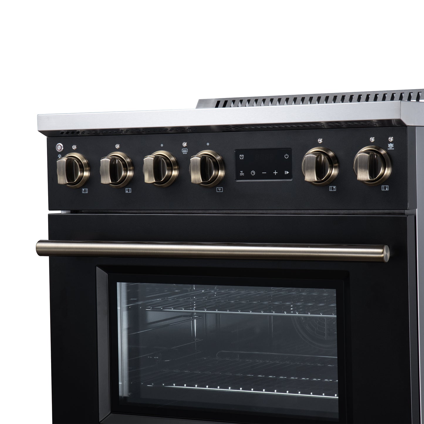 Torino 30 Inch Induction Range, 8,800W cooktop, 4.32 cf. True Convection Oven, Air Fry, Air Sous Vide, Smudge Resistant, Black - Forno Appliances