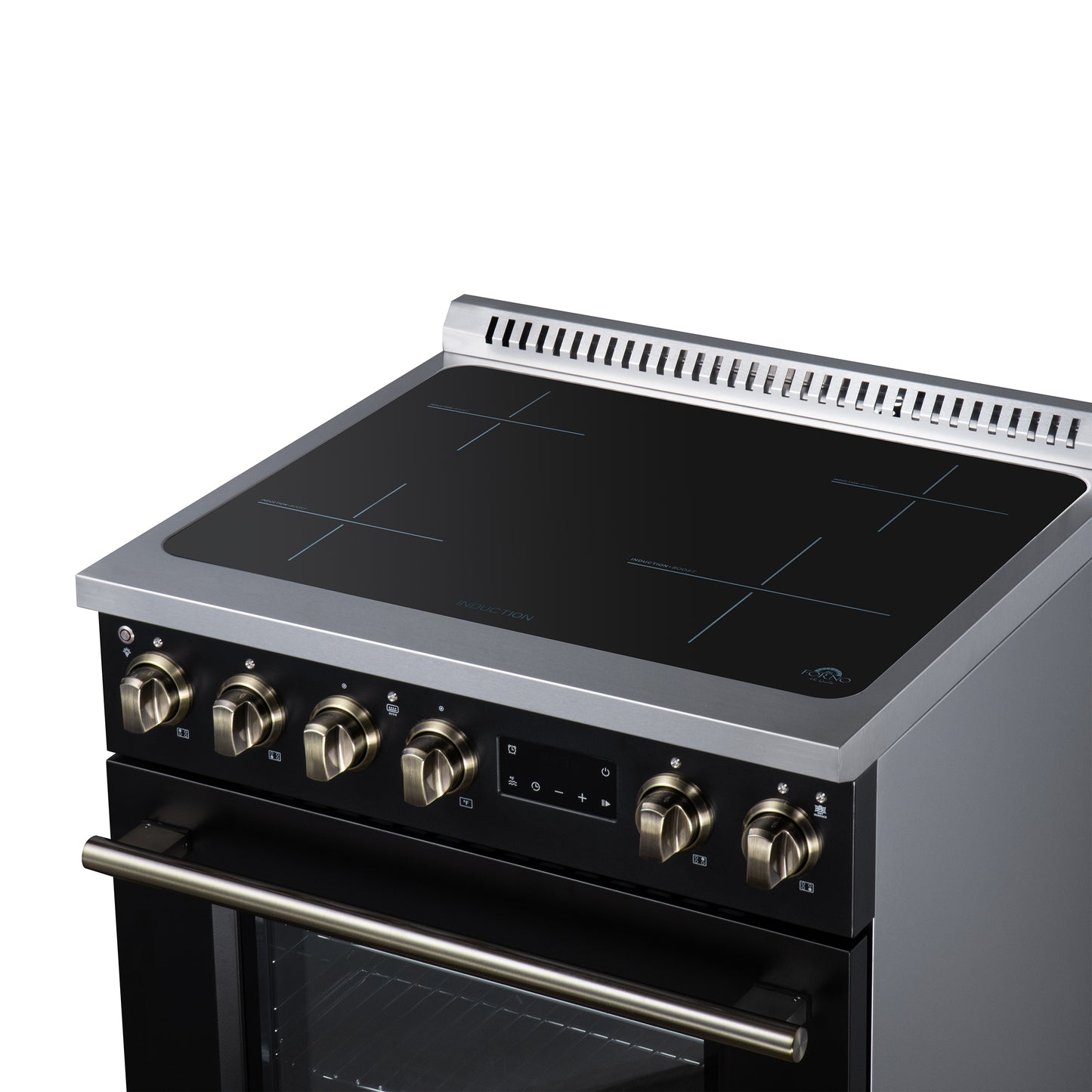 Torino 30 Inch Induction Range, 8,800W cooktop, 4.32 cf. True Convection Oven, Air Fry, Air Sous Vide, Smudge Resistant, Black - Forno Appliances