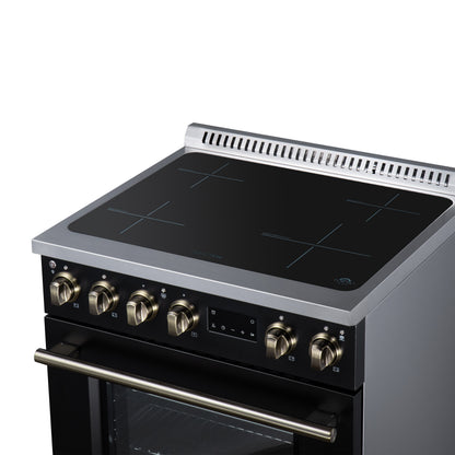 Torino 30 Inch Induction Range, 8,800W cooktop, 4.32 cf. True Convection Oven, Air Fry, Air Sous Vide, Smudge Resistant, Black - Forno Appliances