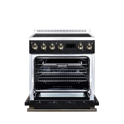 Torino 30 Inch Induction Range, 8,800W cooktop, 4.32 cf. True Convection Oven, Air Fry, Air Sous Vide, Smudge Resistant, Black - Forno Appliances