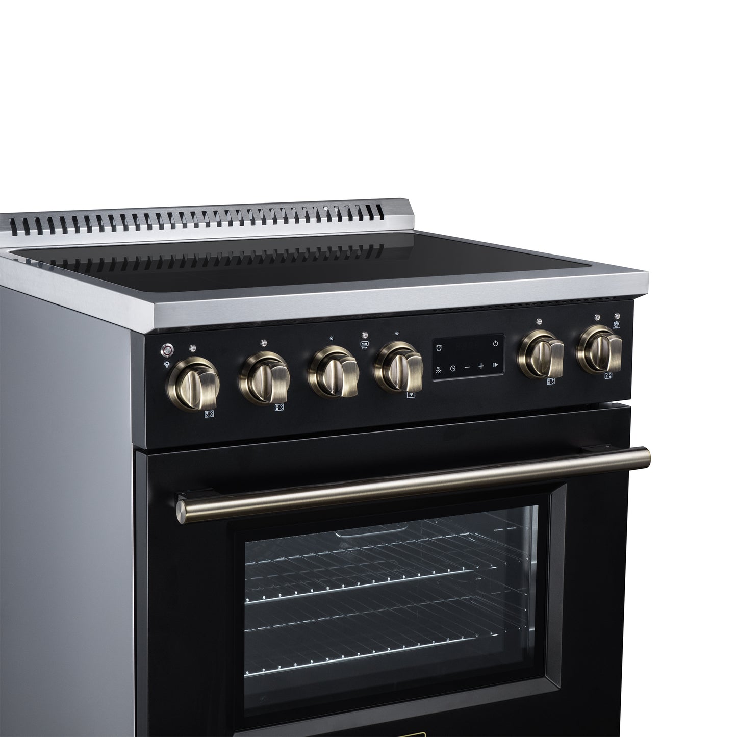 Torino 30 Inch Induction Range, 8,800W cooktop, 4.32 cf. True Convection Oven, Air Fry, Air Sous Vide, Smudge Resistant, Black - Forno Appliances