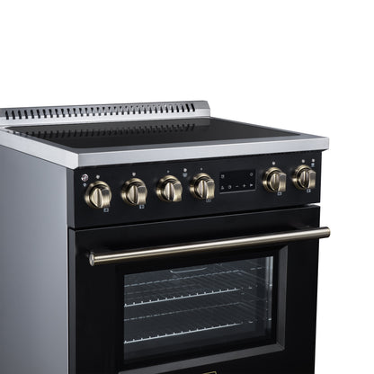 Torino 30 Inch Induction Range, 8,800W cooktop, 4.32 cf. True Convection Oven, Air Fry, Air Sous Vide, Smudge Resistant, Black - Forno Appliances