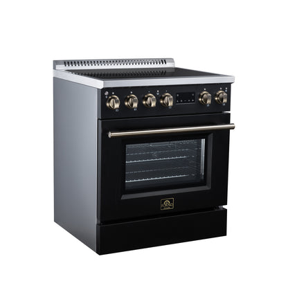 Torino 30 Inch Induction Range, 8,800W cooktop, 4.32 cf. True Convection Oven, Air Fry, Air Sous Vide, Smudge Resistant, Black - Forno Appliances