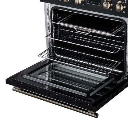 Torino 30 Inch Induction Range, 8,800W cooktop, 4.32 cf. True Convection Oven, Air Fry, Air Sous Vide, Smudge Resistant, Black - Forno Appliances