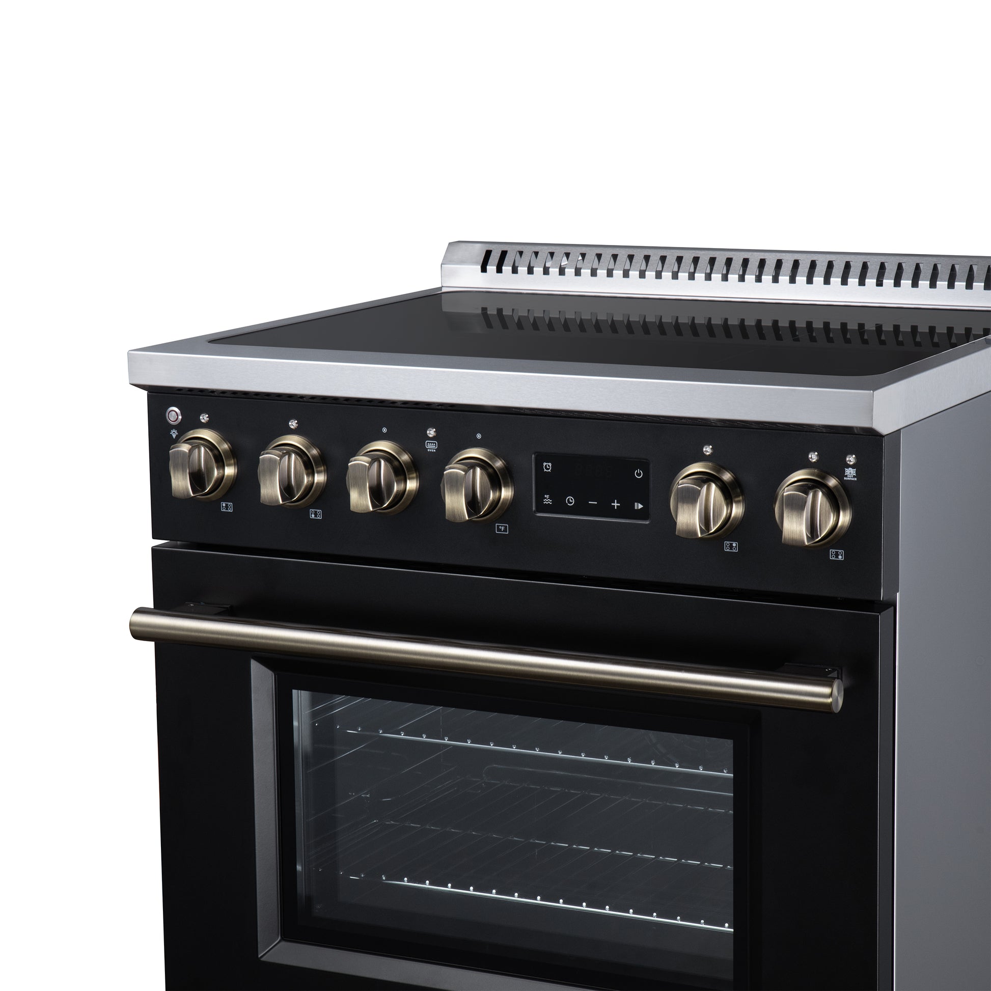 Torino 30 Inch Induction Range, 8,800W cooktop, 4.32 cf. True Convection Oven, Air Fry, Air Sous Vide, Smudge Resistant, Black - Forno Appliances