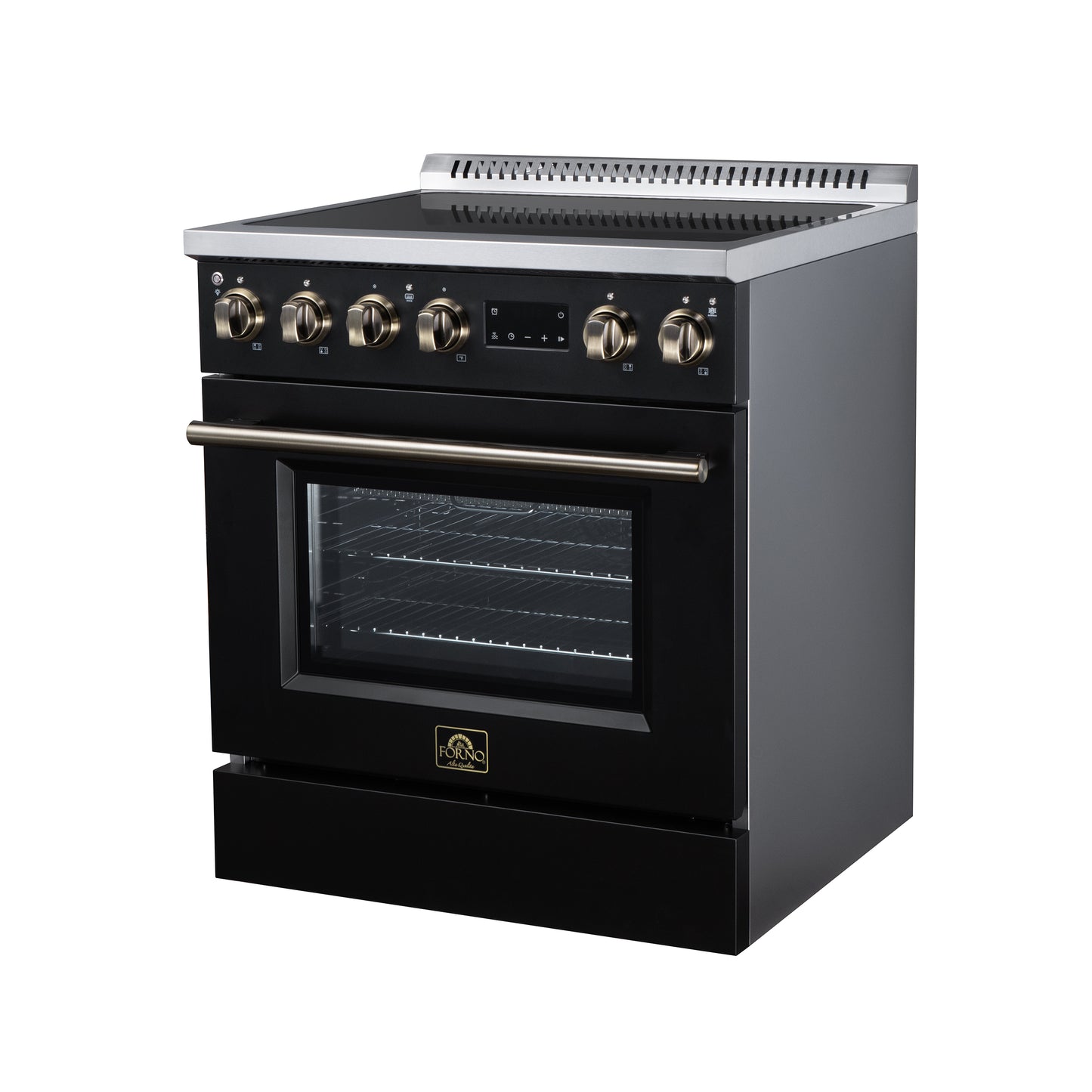 Torino 30 Inch Induction Range, 8,800W cooktop, 4.32 cf. True Convection Oven, Air Fry, Air Sous Vide, Smudge Resistant, Black - Forno Appliances