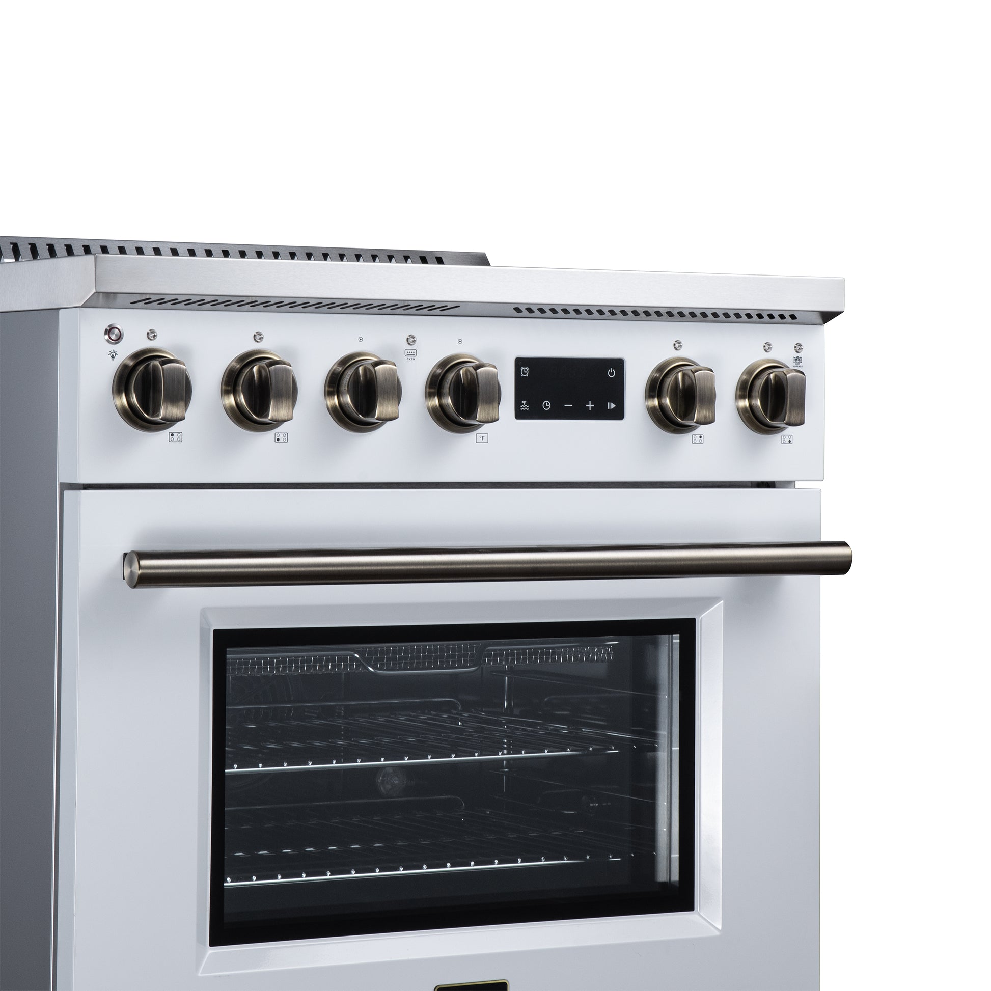 Torino 30 Inch Induction Range, 8,800W cooktop, 4.32 cf. True Convection Oven, Air Fry, Air Sous Vide, Smudge Resistant, White - Forno Appliances