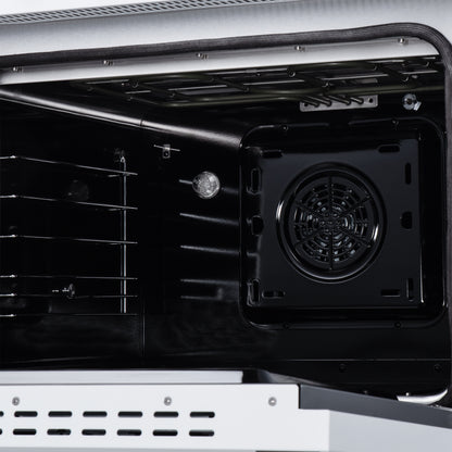 Torino 30 Inch Induction Range, 8,800W cooktop, 4.32 cf. True Convection Oven, Air Fry, Air Sous Vide, Smudge Resistant, White - Forno Appliances