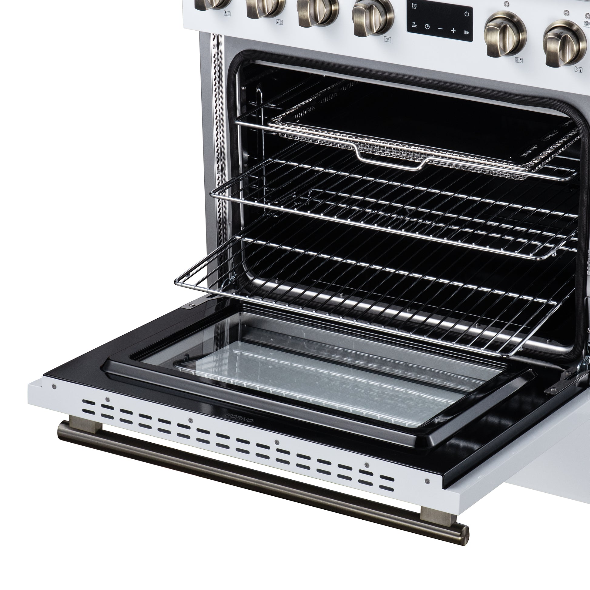 Torino 30 Inch Induction Range, 8,800W cooktop, 4.32 cf. True Convection Oven, Air Fry, Air Sous Vide, Smudge Resistant, White - Forno Appliances