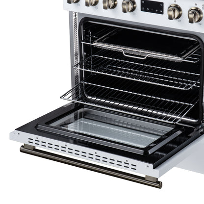 Torino 30 Inch Induction Range, 8,800W cooktop, 4.32 cf. True Convection Oven, Air Fry, Air Sous Vide, Smudge Resistant, White - Forno Appliances