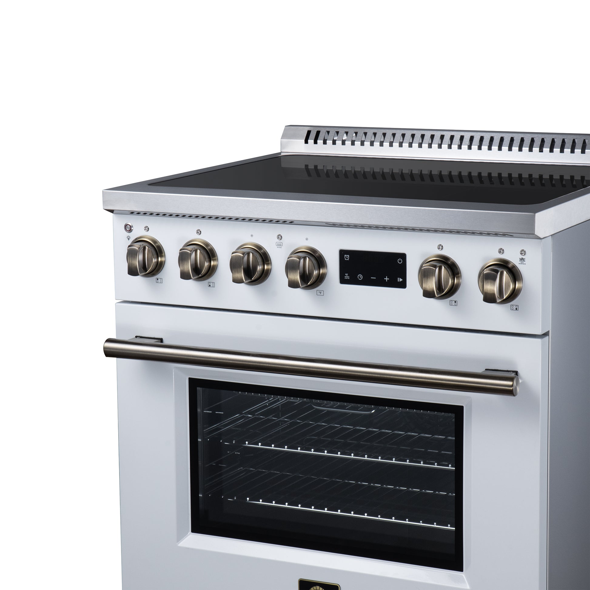Torino 30 Inch Induction Range, 8,800W cooktop, 4.32 cf. True Convection Oven, Air Fry, Air Sous Vide, Smudge Resistant, White - Forno Appliances