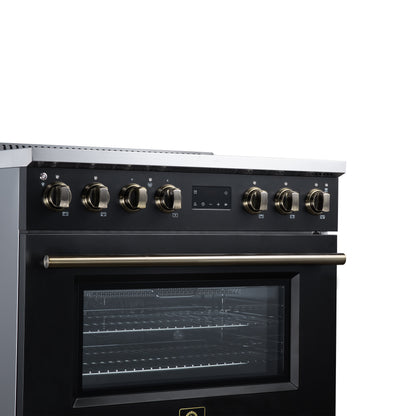 Torino 36 Inch Induction Range, 10,900W cooktop, 5.36 cf. True Convection Oven, Air Fry, Air Sous Vide, Smudge Resistant, Black - Forno Appliances