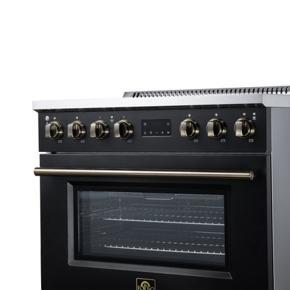 Torino 36 Inch Induction Range, 10,900W cooktop, 5.36 cf. True Convection Oven, Air Fry, Air Sous Vide, Smudge Resistant, Black - Forno Appliances