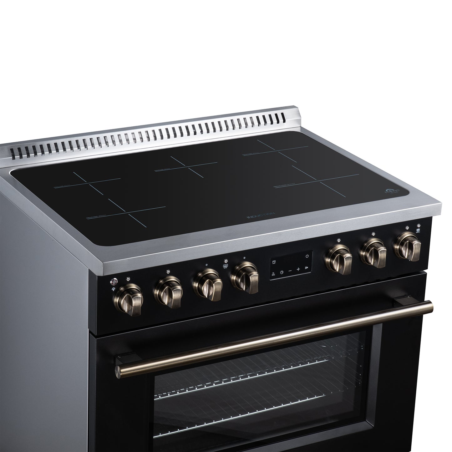 Torino 36 Inch Induction Range, 10,900W cooktop, 5.36 cf. True Convection Oven, Air Fry, Air Sous Vide, Smudge Resistant, Black - Forno Appliances