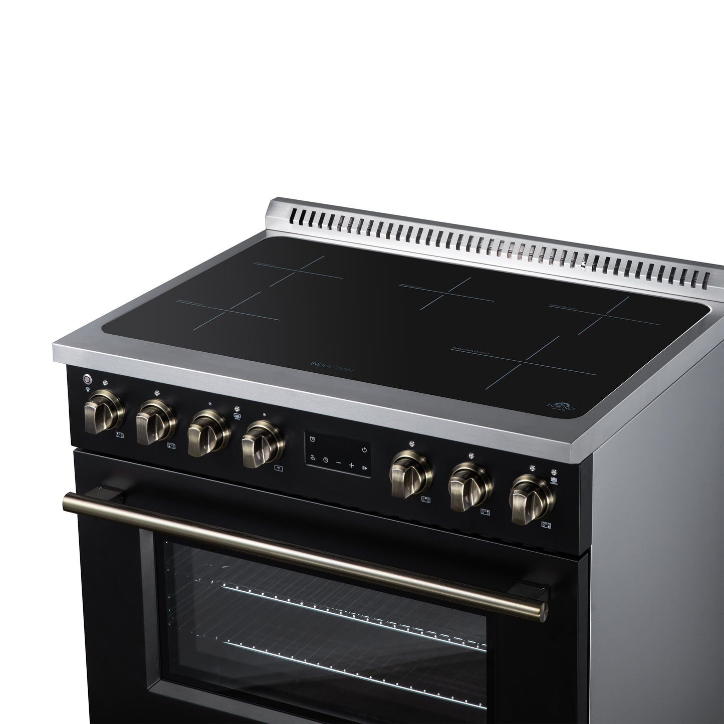 Torino 36 Inch Induction Range, 10,900W cooktop, 5.36 cf. True Convection Oven, Air Fry, Air Sous Vide, Smudge Resistant, Black - Forno Appliances