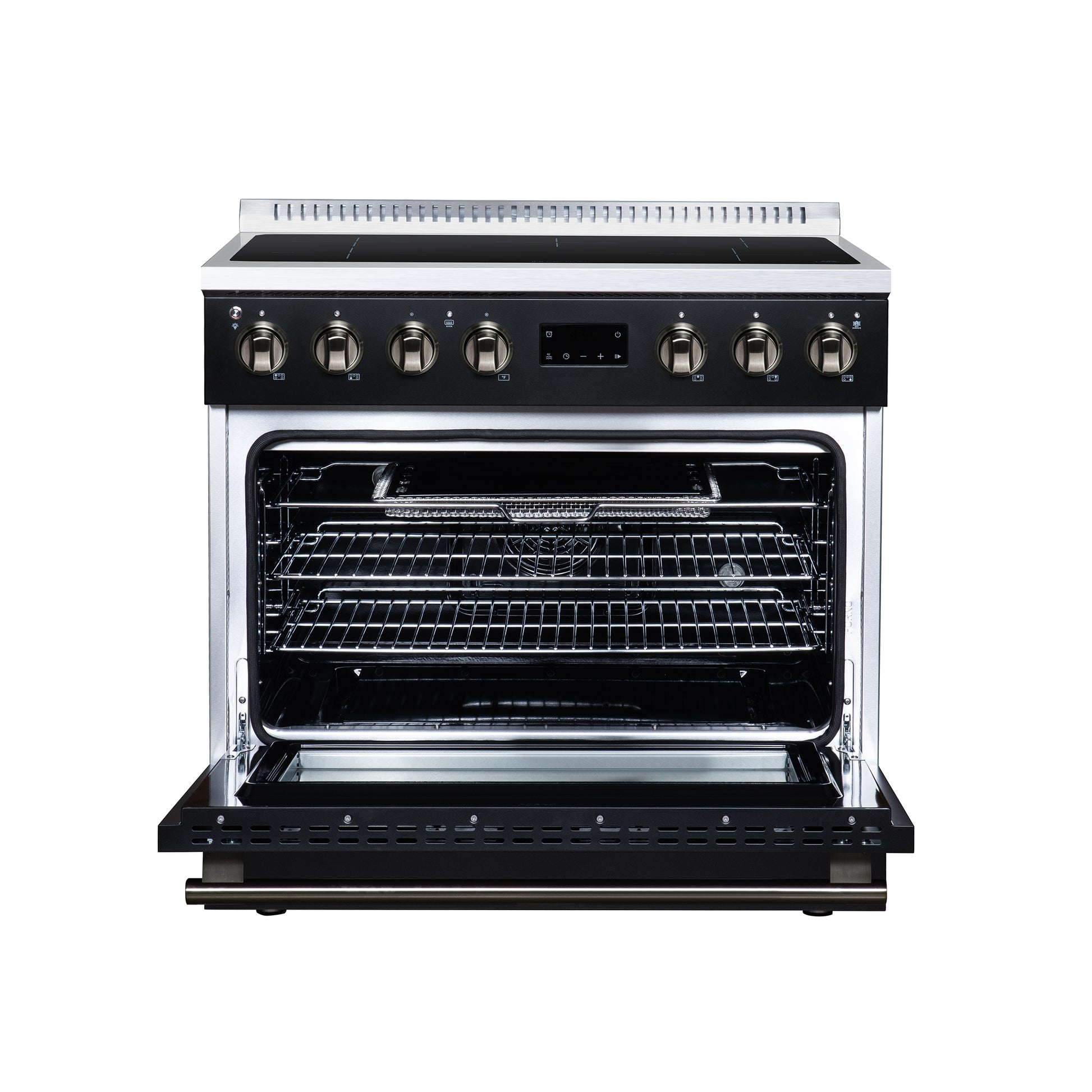 Torino 36 Inch Induction Range, 10,900W cooktop, 5.36 cf. True Convection Oven, Air Fry, Air Sous Vide, Smudge Resistant, Black - Forno Appliances