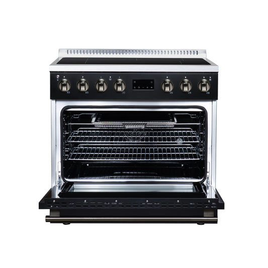 Torino 36 Inch Induction Range, 10,900W cooktop, 5.36 cf. True Convection Oven, Air Fry, Air Sous Vide, Smudge Resistant, Black - Forno Appliances