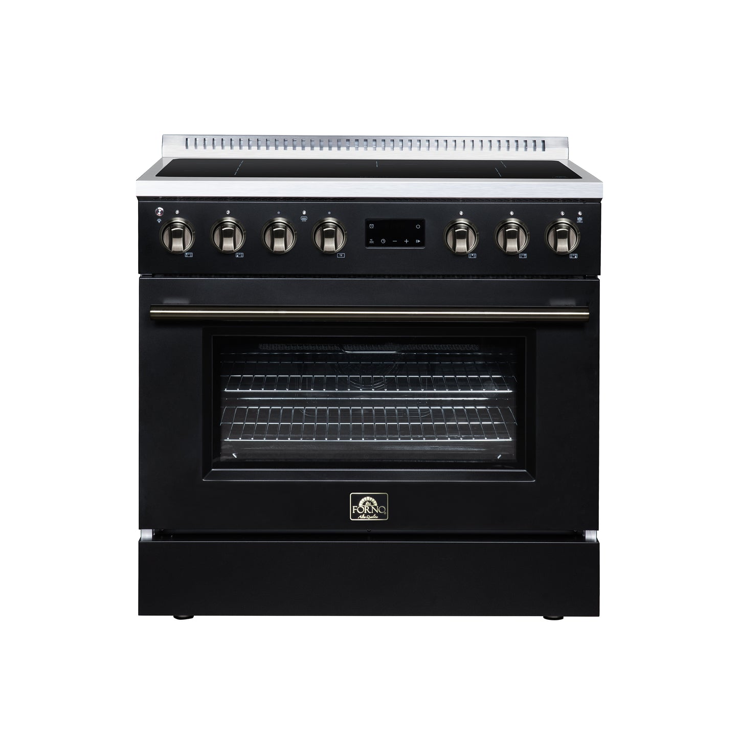 Torino 36 Inch Induction Range, 10,900W cooktop, 5.36 cf. True Convection Oven, Air Fry, Air Sous Vide, Smudge Resistant, Black - Forno Appliances