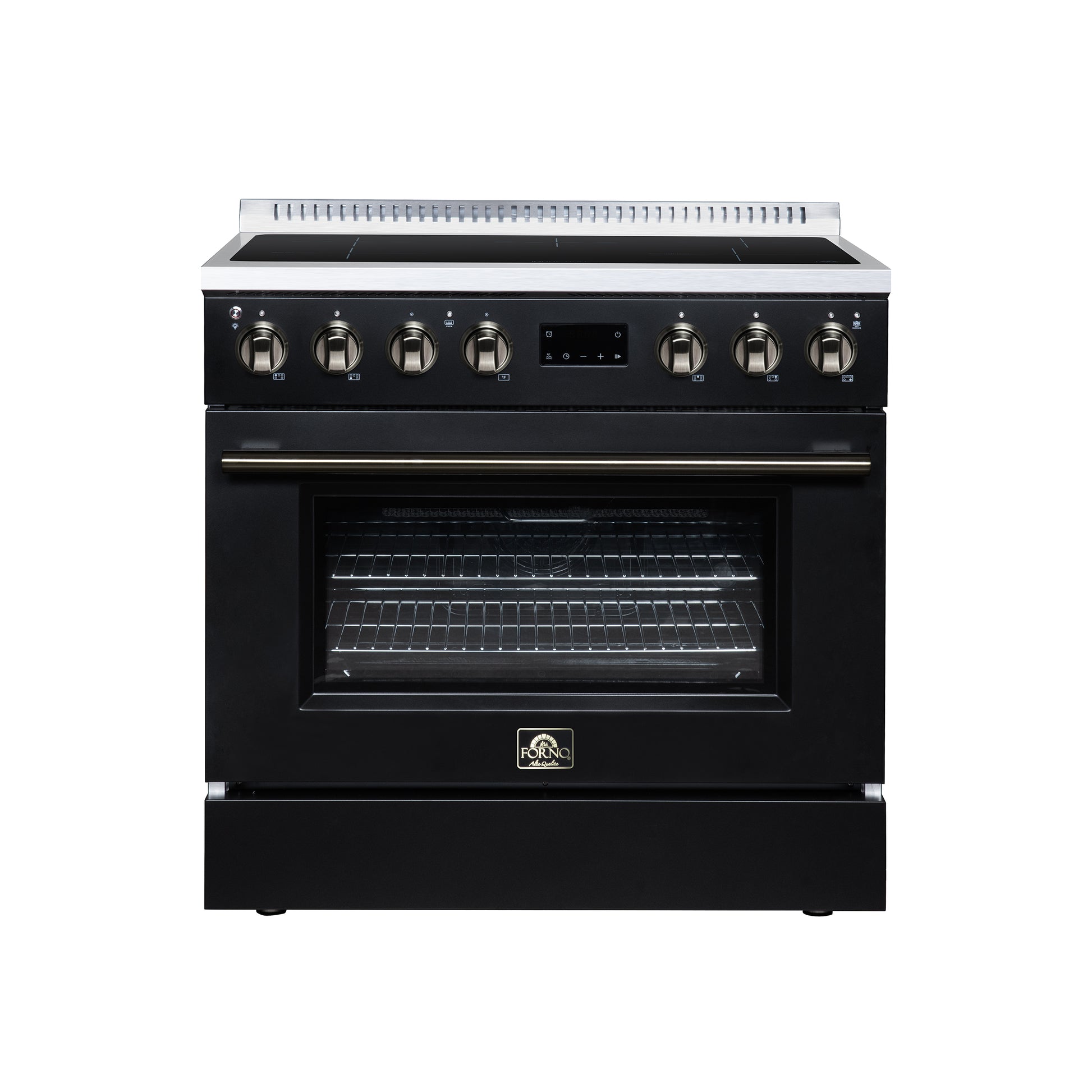 Torino 36 Inch Induction Range, 10,900W cooktop, 5.36 cf. True Convection Oven, Air Fry, Air Sous Vide, Smudge Resistant, Black - Forno Appliances