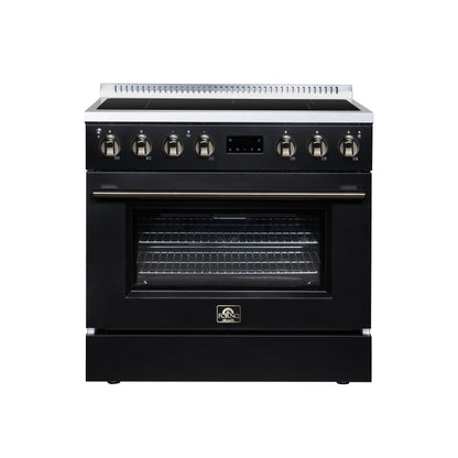 Torino 36 Inch Induction Range, 10,900W cooktop, 5.36 cf. True Convection Oven, Air Fry, Air Sous Vide, Smudge Resistant, Black - Forno Appliances