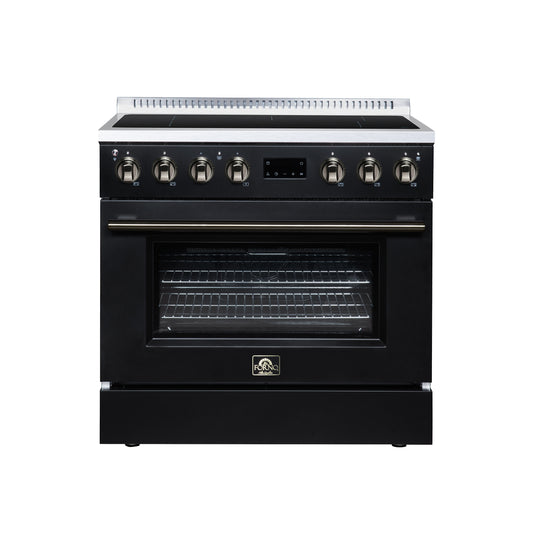 Torino 36 Inch Induction Range, 10,900W cooktop, 5.36 cf. True Convection Oven, Air Fry, Air Sous Vide, Smudge Resistant, Black - Forno Appliances