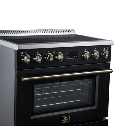Torino 36 Inch Induction Range, 10,900W cooktop, 5.36 cf. True Convection Oven, Air Fry, Air Sous Vide, Smudge Resistant, Black - Forno Appliances