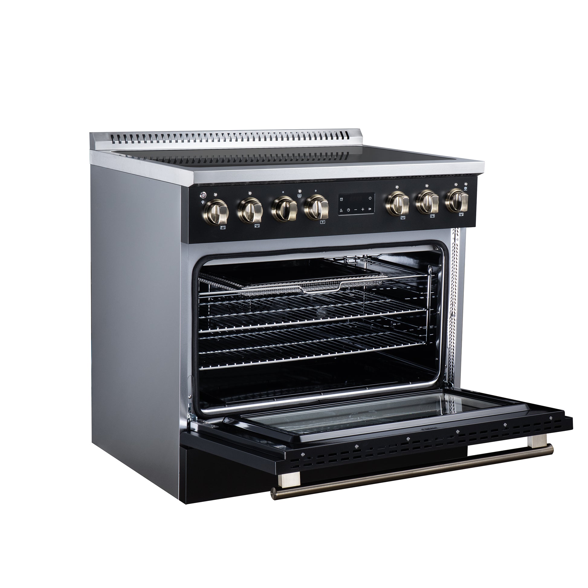 Torino 36 Inch Induction Range, 10,900W cooktop, 5.36 cf. True Convection Oven, Air Fry, Air Sous Vide, Smudge Resistant, Black - Forno Appliances