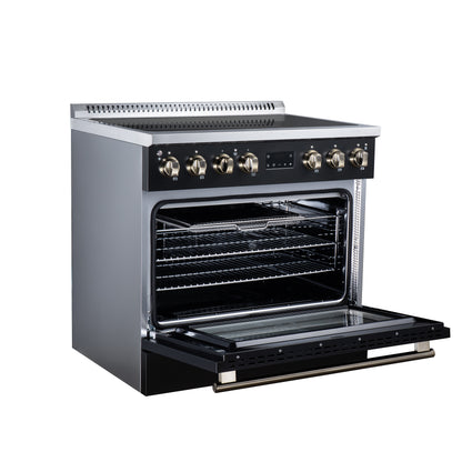 Torino 36 Inch Induction Range, 10,900W cooktop, 5.36 cf. True Convection Oven, Air Fry, Air Sous Vide, Smudge Resistant, Black - Forno Appliances