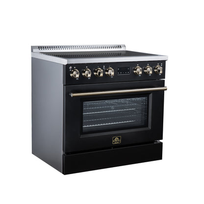 Torino 36 Inch Induction Range, 10,900W cooktop, 5.36 cf. True Convection Oven, Air Fry, Air Sous Vide, Smudge Resistant, Black - Forno Appliances