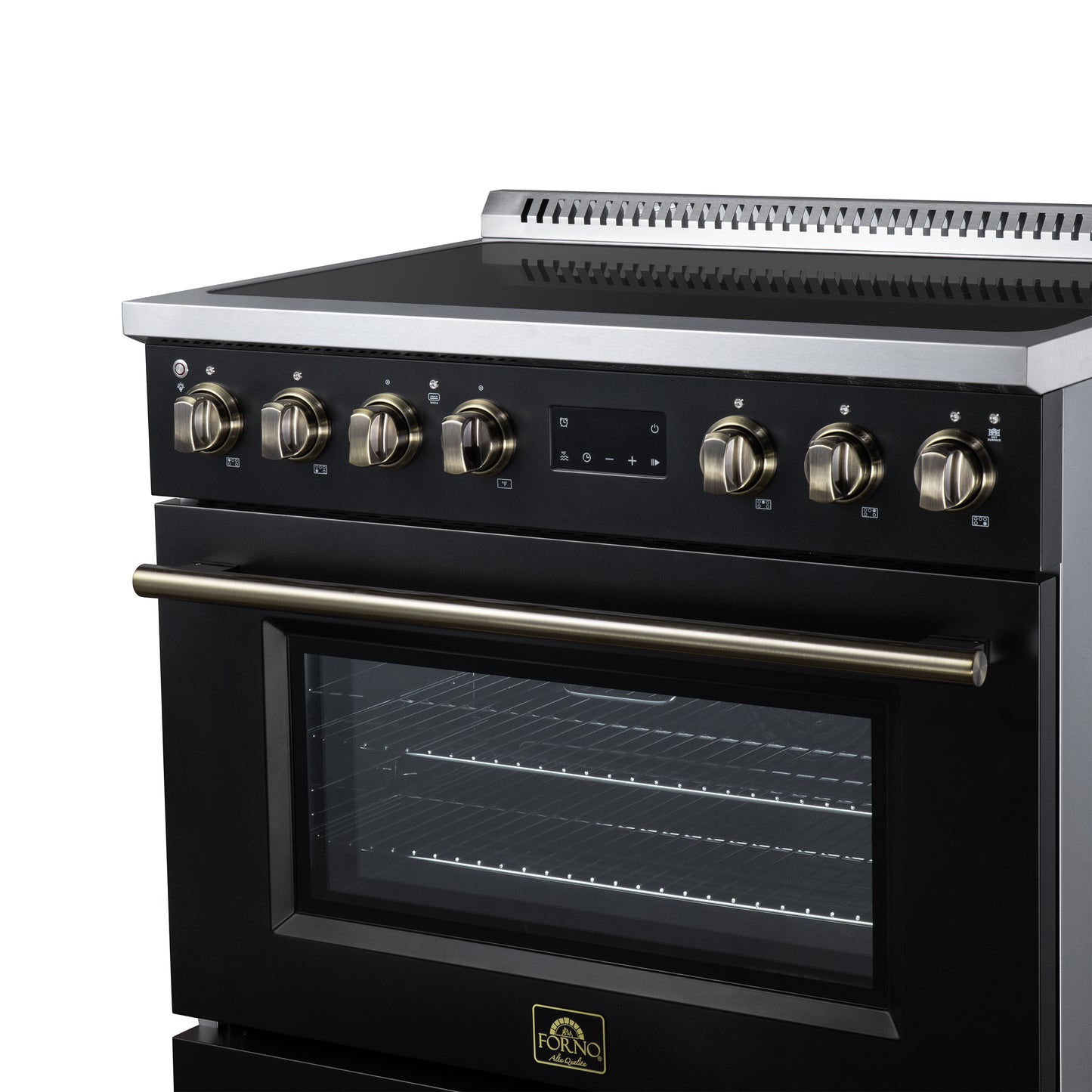 Torino 36 Inch Induction Range, 10,900W cooktop, 5.36 cf. True Convection Oven, Air Fry, Air Sous Vide, Smudge Resistant, Black - Forno Appliances