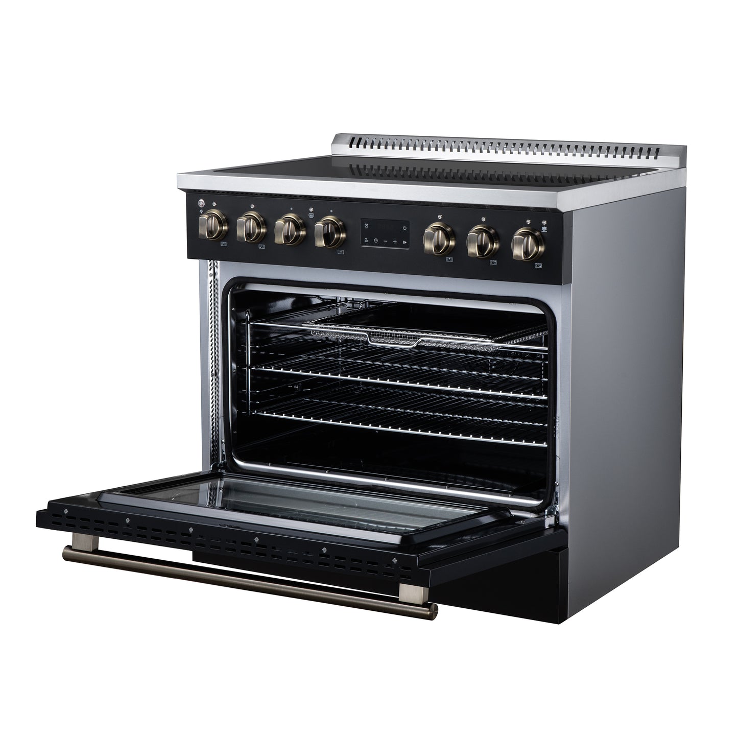Torino 36 Inch Induction Range, 10,900W cooktop, 5.36 cf. True Convection Oven, Air Fry, Air Sous Vide, Smudge Resistant, Black - Forno Appliances