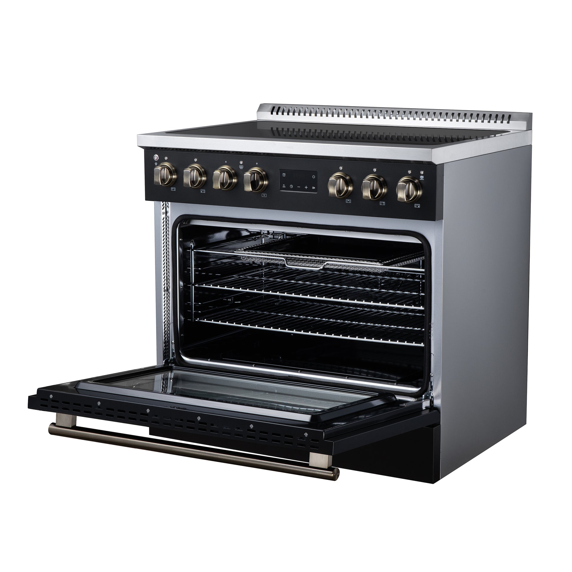 Torino 36 Inch Induction Range, 10,900W cooktop, 5.36 cf. True Convection Oven, Air Fry, Air Sous Vide, Smudge Resistant, Black - Forno Appliances