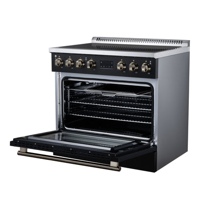 Torino 36 Inch Induction Range, 10,900W cooktop, 5.36 cf. True Convection Oven, Air Fry, Air Sous Vide, Smudge Resistant, Black - Forno Appliances