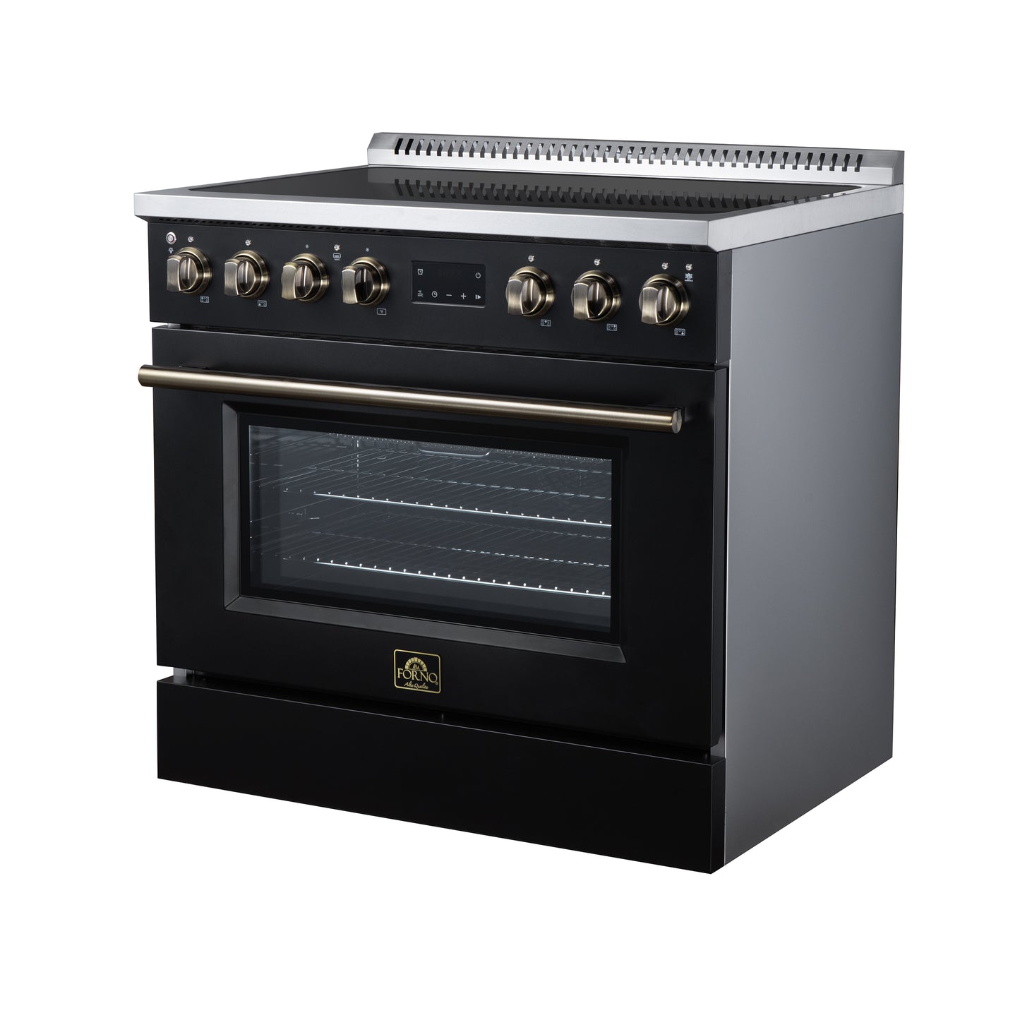 Torino 36 Inch Induction Range, 10,900W cooktop, 5.36 cf. True Convection Oven, Air Fry, Air Sous Vide, Smudge Resistant, Black - Forno Appliances