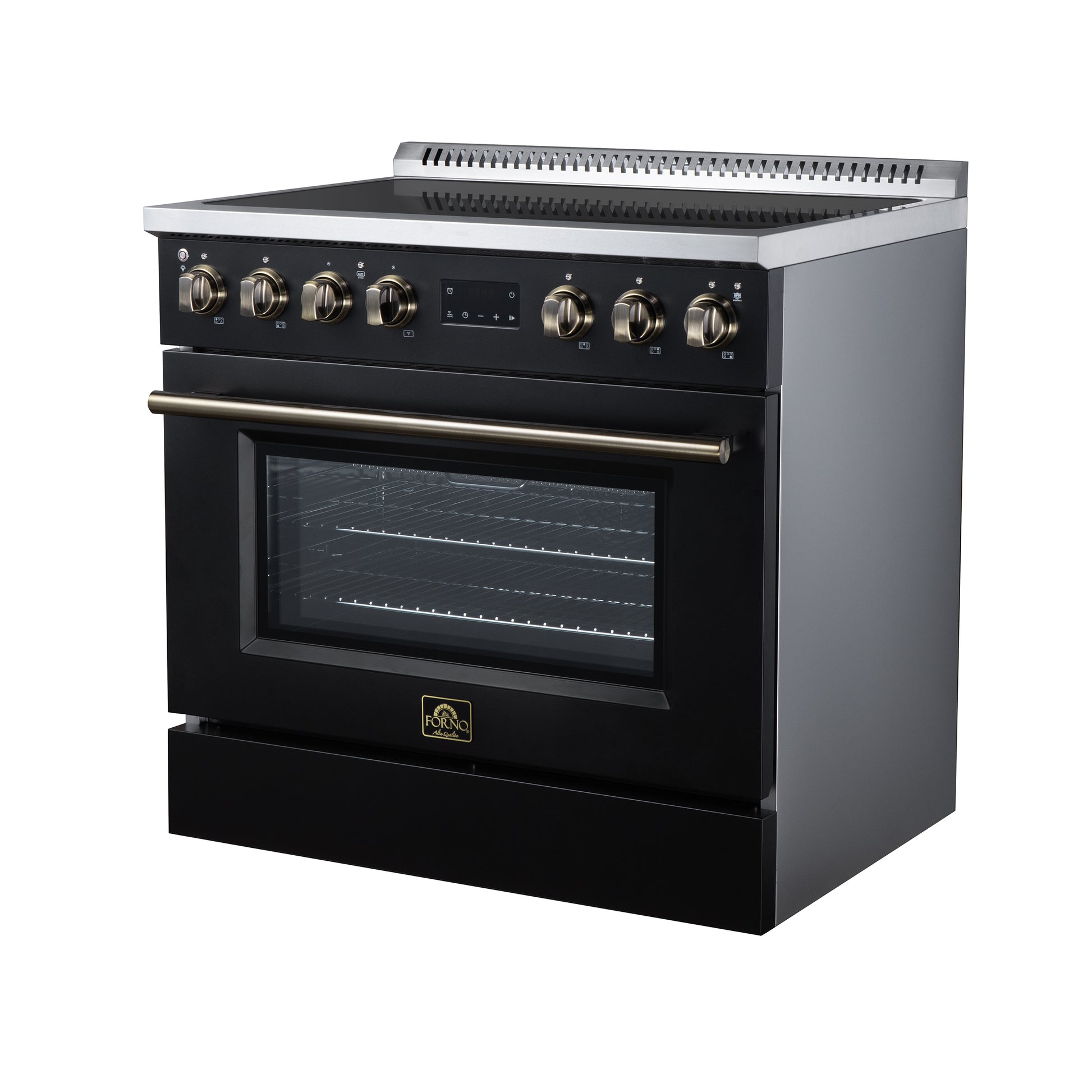 Torino 36 Inch Induction Range, 10,900W cooktop, 5.36 cf. True Convection Oven, Air Fry, Air Sous Vide, Smudge Resistant, Black - Forno Appliances