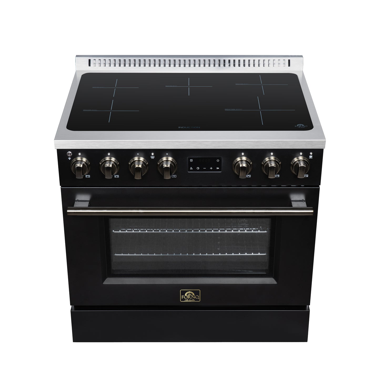 Torino 36 Inch Induction Range, 10,900W cooktop, 5.36 cf. True Convection Oven, Air Fry, Air Sous Vide, Smudge Resistant, Black - Forno Appliances