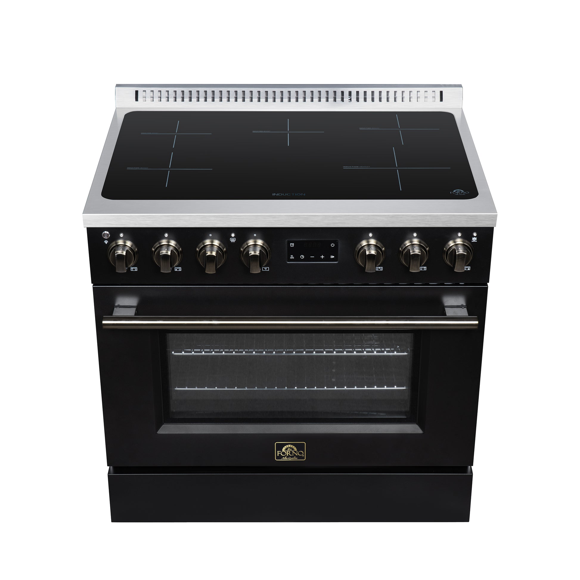 Torino 36 Inch Induction Range, 10,900W cooktop, 5.36 cf. True Convection Oven, Air Fry, Air Sous Vide, Smudge Resistant, Black - Forno Appliances